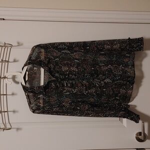 Planet Sheer Dress Shirt in Brown Blue and Cream US 12